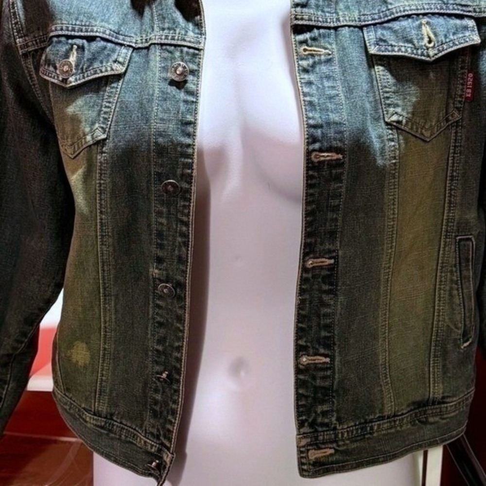 Eddie Bauer True Vintage L 90's 100% Cotton Denim Distressed Trucker Jacket - Picture 4 of 15